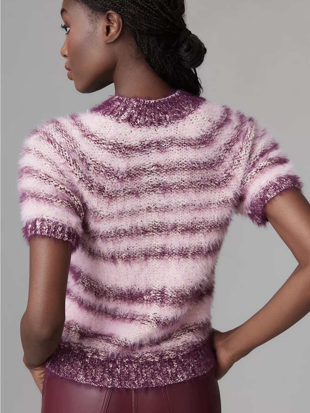 Anthropologie Pilcro Eyelash Baby Sweater Tee Size XS Purple Striped - Picture 6 of 8